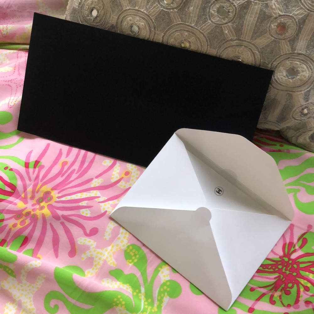 CHANEL Notecard Blank Stationery White Envelope Black Set LOT